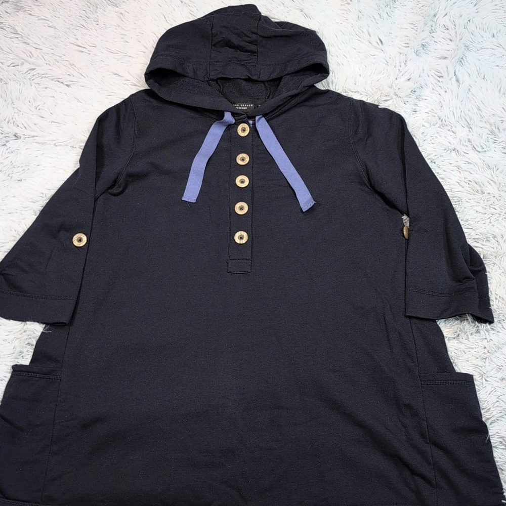 Navy Hooded Tunic with Wooden Buttons